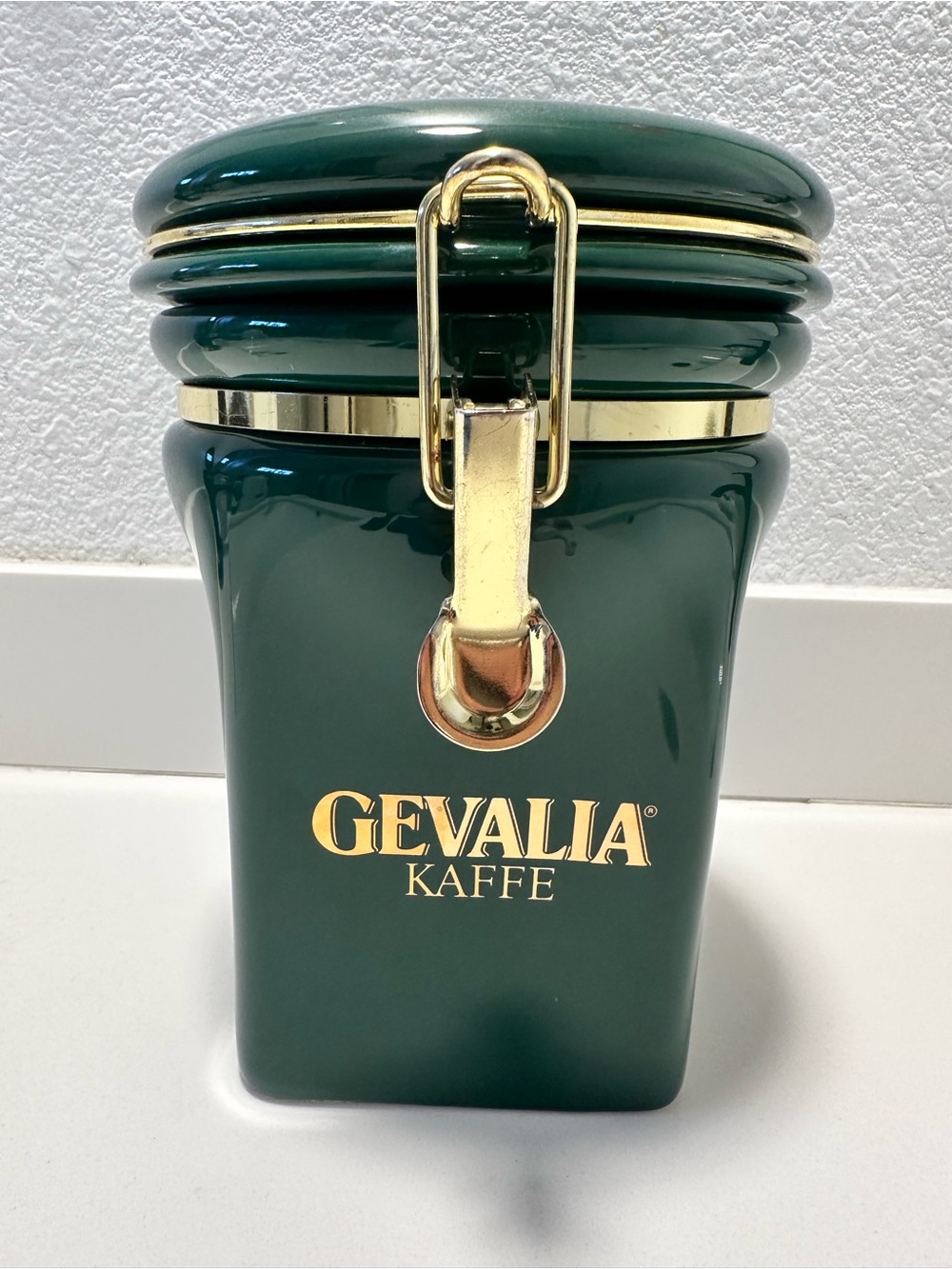 Dark Green Coffee Canister with Gold Latch